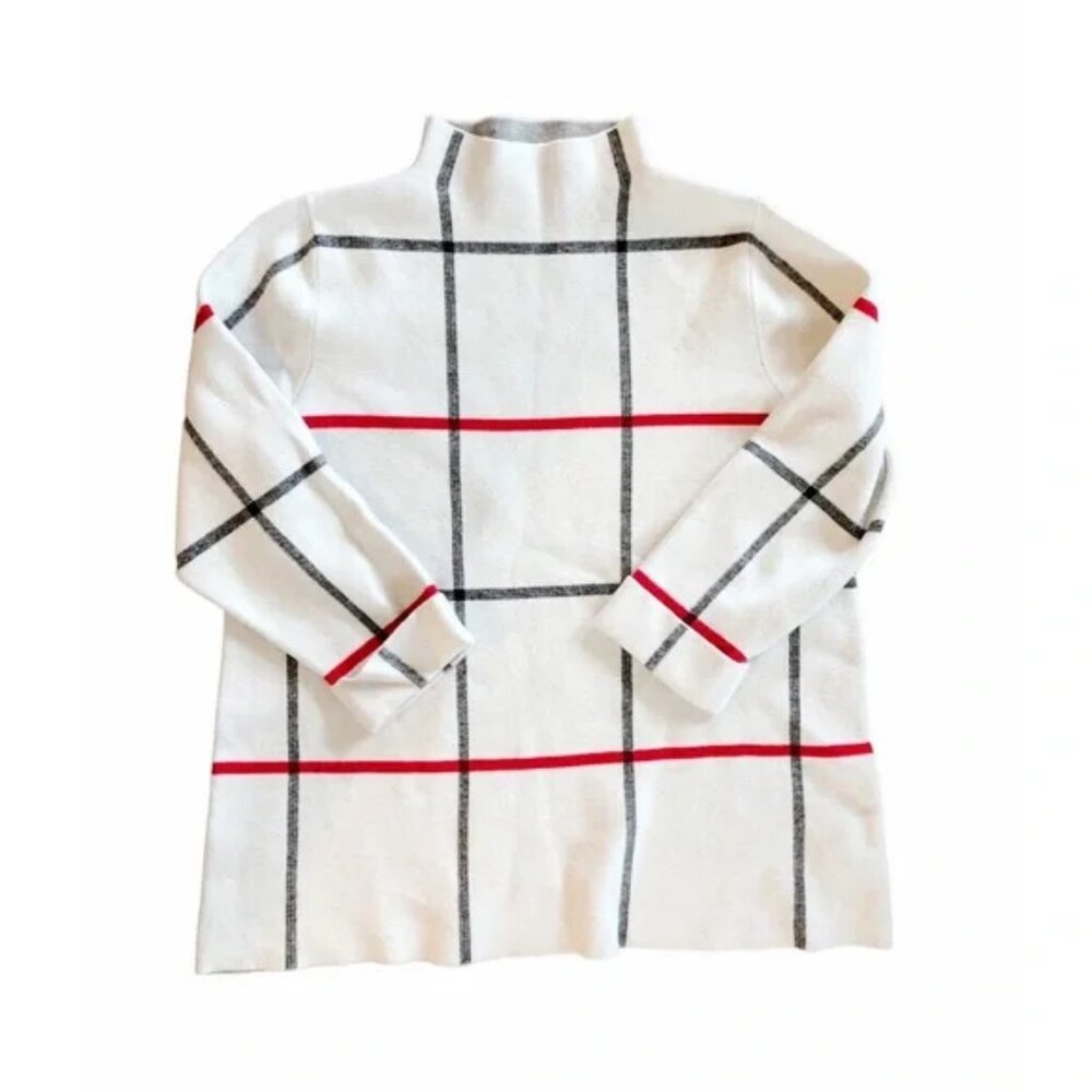 Tahari Windowpane Check Mock Funnel Neck Super Soft Sweater Medium - Picture 3 of 8